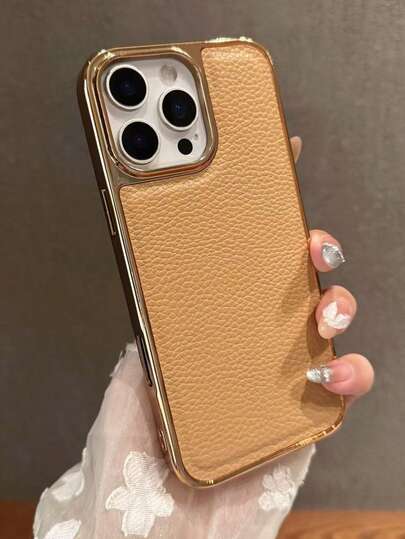 1 Ốp lưng điện thoại chống rơi bằng da vân vải lớn mạ điện màu cam Aimei thời trang mới, sang trọng, bảo vệ toàn diện, phù hợp cho iPhone 11/12/13/14/15/16/17 Pro/Max