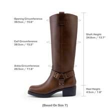 Women's Square Toe Motorcycle Knee High Boots Riding Pull-On Fashion Chunky Low Heel Buckle Decorated Long Boots For Women - Brown - View 4