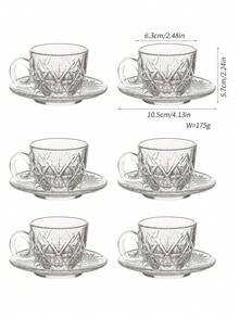 1 Set, Coffee Cup Set, Red Tea Cup, Multifunctional Glass Tea Cup With Tea Infuser - Heat Resistant, Reusable, Espresso, Juice, Cappuccino, 6 Cups 6 Saucers, Suitable For Home And Office Use - Multicolor - View 2