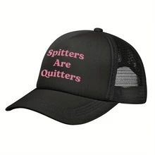 Spitters Are Quitters Funny Trucker Hat - Breathable Mesh Back, Adjustable Snap Closure, Black With Pink Lettering, Unisex Humorous Design Easter Or Casual - Black - View 3