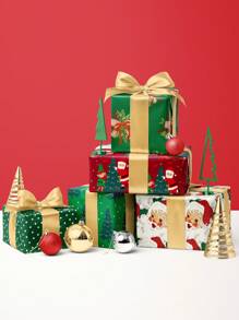 6 件 19.7 英寸 X 27.6 英寸圣诞礼品包装套装：圣诞老人、树木和节日设计，适用于圣诞礼物、节日装饰、派对布置、DIY 工艺品和其他礼品包装 - Santa, Trees & Festive - 查看 5