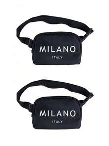 1个米兰意大利图案迷你斜挎包，可调节肩带意大利印花腰包，尼龙小腰包，防水运动健身包，多功能斜挎胸包，小腰包，适合锻炼、跑步、旅行、徒步 - 黑色 - 查看 10