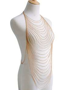 1 件女士时尚铁合金多层流苏身体链，性感沙滩身体链