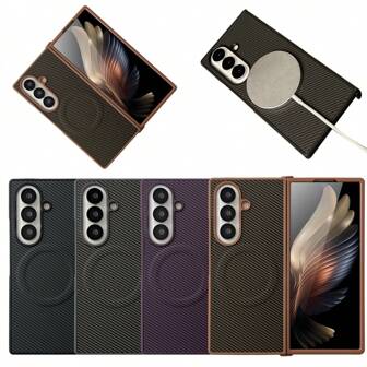 keshengtai 1pc Carbon Fiber Magnetic Phone Case Compatible With Samsung Galaxy Z Fold 7 6 5 4 3 5G Waterproof Shockproof Anti-Fall Scratch Resistant