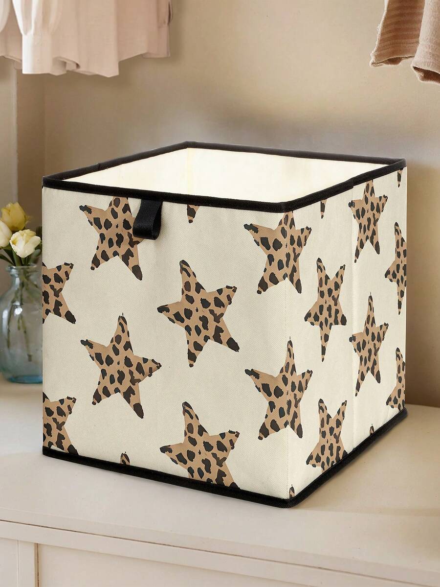 1 pieza Caja de almacenamiento abierta con estampado de leopardo de dibujos animados, contenedor de almacenamiento apilable, diseño versátil y duradero de estilo de cajón, ahorro de espacio para el hogar, dormitorio, organización del hogar, almacenamiento debajo de la cama