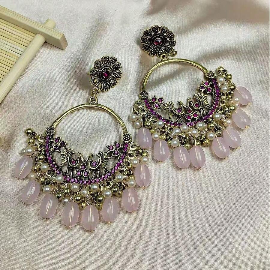 1 Đôi bông tai tròn đính đá lớn kiểu Bohemian cổ điển, thích hợp để đeo hàng ngày (Bông tai có hiệu ứng cũ kỹ, bình thường và không đồng nhất) - Cà phê - Xem 1