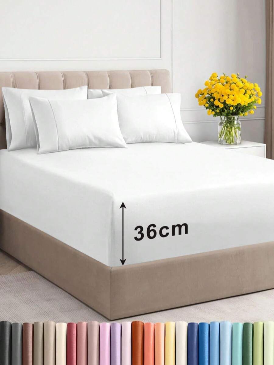 2000TC Egyptian Cotton Fitted Sheet Set - Breathable Bleach-Free,Soft Bed Sheet Set Hotel Quality Bedding Sheets - trắng - Xem 1