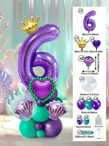 25pcs/Set Royal Princess Theme Luxury Party Decoration Balloon Set - Includes 32-Inch (Approx. 80cm) Deluxe Number Balloons (0-9 Silver/Pearl Pink/Purple/Gold), 18-Inch Clear Balloons, 10-Inch Romantic Heart Balloons (Red/Purple/Pink/Blue), And Exquisite Mini Balloons (Gold Crown/Silver Crown/Shell/Rose/Snowflake), Perfect For Frozen, Ice Palace Theme/Underwater Kingdom Theme/Magic Castle Theme/Rose Garden Theme And Other Royal Princess Style Celebrations, Baby Shower - Multicolor - View 23