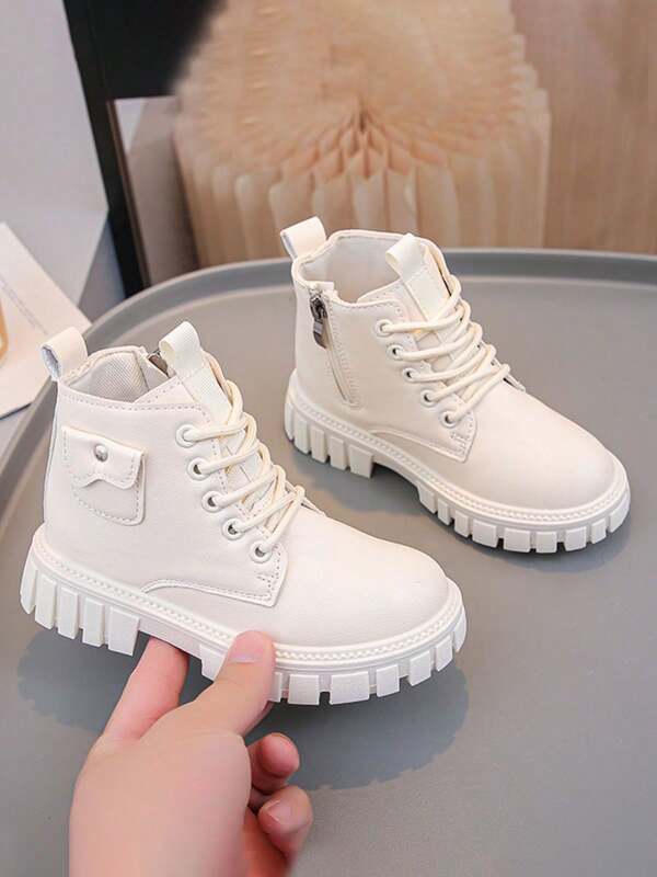 ISPORTE Botines para niños, elegantes botas con cordones y punta redonda para niñas, botas cómodas con cremallera lateral, fáciles de poner y quitar.