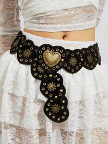 1 buc Curea Stil Boho Cowboy Western, Curea din piele punk cu cataramă unică în formă de inimă pentru femei, Accesoriu pentru curea boemă, potrivită pentru rochii, purtare zilnică, petreceri, Crăciun, cadouri