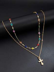 4pcs Vintage Punk Gorgeous Multi-Color Rhinestone Cross Necklace Set, Party & Festival Accessory For Men