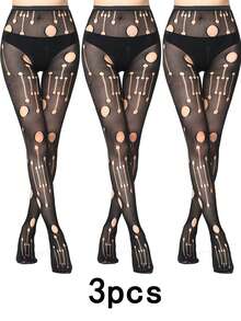Quần tất lưới gợi cảm cho nữ Quần tất họa tiết cao đến đùi Tất đen Quần bó ren Quần tất - màu đen - Xem 12