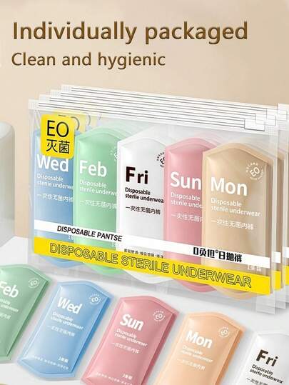 一次性女士内裤，无菌，适合旅行、产后、大码穿着，聚酯纤维材质，柔软透气，白色和彩色可选，适合长途或短途旅行，方便携带，一次性内衣配件