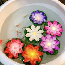 6pcs/1pc LED Lotus Flameless Floating Water Candle, Floating Water Lily Garden Lights, Outdoor Pond Lights, Valentine's Day Gift Decorations, Christmas Tabletop Decorations, Weddings, Birthday Parties,Home Garden Pond Decorations, Diwali Decorations, Energy Saving Battery Operated (Batteries Included), Bottom Lights Up In Water