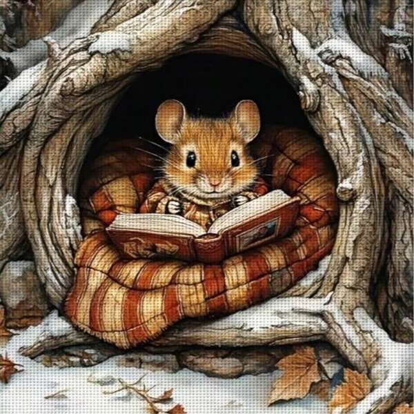 Kit de pintura diamante faça você mesmo JOZYSH, 30x40 cm/11,8x15,7 pol. ou 40x50 cm/15,7x19,6 pol., design fofo de esquilo lendo, adequado para sala de estar, quarto ou decoração sazonal para casa como presente, bordado de diamante sem moldura, design de esquilo caprichoso, artesanato de esquilo
