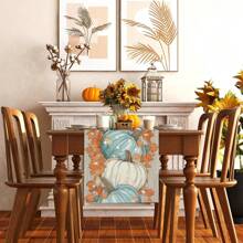 1/108pcs Autumn Thanksgiving Fall Harvest Pumpkin & Maple Leaf Digital Print Table Runner - Thanksgiving Family Gathering Decor, Suitable For Holiday Party, Gift, Autumn Harvest Decoration