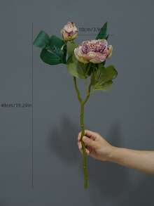 1pc Vintage Artificial 2-Head Peony Flower Decor, Faux Peony Flower Arrangement For Living Room, European Style Home Decoration, Photography Prop, Autumn - Multicolor - View 3