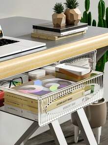 1 包桌下储物抽屉，自粘式滑出隐藏式桌面整理器，9.5 英寸大号和 7 英寸小号耐用 PET 塑料抽屉，适用于办公室、家庭、学习桌和工作区组织配件，易于安装的粘贴式存储解决方案，简约风格可折叠布料储物盒衣柜梳妆台抽屉隔板整理篮，用于内衣胸罩装饰 - 彩色 - 查看 4