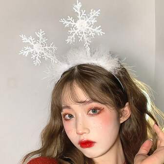 5pcs Cute Christmas Snowflake Feather Headband Decorations, Suitable For Parties, Holidays, Christmas, Autumn/Winter