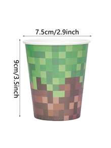 10pcs/20pcs/50pcs Pixel Paper Cups Green And Brown Pixel Gaming Drinking Cups Party Supplies Hot Cold Drinkware For Pixel Themed Birthday Party Decoration