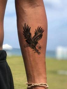 1pc Men's Temporary Tattoo, Gothic Style Fierce Eagle Design, Edgy & Masculine, Suitable For Cool Men, Lasts 7-14 Days, Waterproof & Sweatproof, Can Be Applied On Arm, Shoulder - Black - View 2