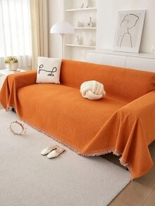 1pc Solid Color Waterproof Pet Sofa Cover, Anti-Scratch Sofa Slipcover, All Season Sofa Protector, Furniture Cover Towel For Bedroom, Office, Living Room, Home Decor - Orange - View 6
