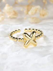 Tsnamer 1 pièce Bague vintage avec initiale en forme de cœur de A à Z, bague empilable minimaliste avec lettre gravée, cadeau pour elle, bijoux, cadeau pour femmes au quotidien - Bague à perles - Voir 14