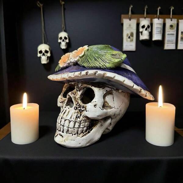Gothic Floral Skull Decor Set - Halloween Garden Decorations With Flower Crown | Spooky And Stylish Outdoor And Indoor Decorations, Suitable For Porches, Parties, And Cemetery Themes | A Unique Gift Designed Especially For Horror And Garden Enthusiasts