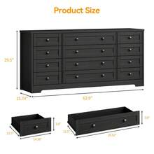 LIZHOUMIL 12 Drawers Wood Dressers For Bedroom,16" Wide TV Stand Dresser For 65 Inch TV,Long Wooden Dresser For Living Room, Hallway - 黑色 - 查看 4