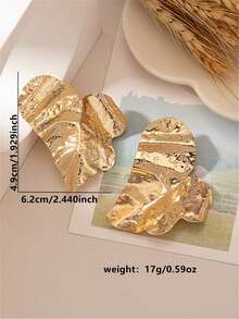 1 对几何时尚铁质耳钉，休闲简约百搭配饰 - 金黃色 - 查看 4