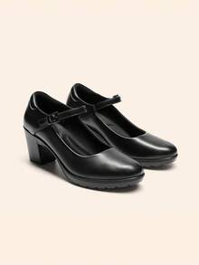 Women's Chunky Low Block Heels Pumps Mary Janes Closed Round Toe Comfortable Elegant Solid Color Dating Vacation Classic Dress Work Shoes - 黑色 - 查看 11