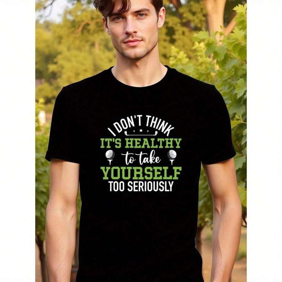 New Local Warehouse Permissionnatee '[Funny Golf Shirt] 100% Cotton Funny Golf Birthday Shirt "Happy Birdie" Men'S Graphic T-Shirt | Black Printed Round Neck Short Sleeve, Casual & Breathable For Sports, Camping, Fishing, Fitness, Sizes S-XXXL, Golf Apparel - Black - View 1