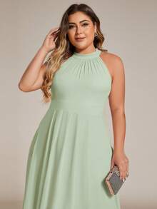 Đầm chiffon thanh lịch không tay, hở lưng, vạt bất đối xứng, thích hợp làm đầm dự tiệc cưới, đầm phù dâu mùa xuân. - Màu xanh Bạc hà - Xem 5