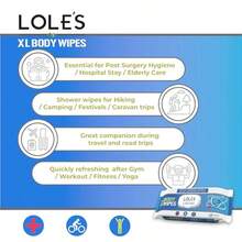LOLE'S Body Wipes XL Shower And Bath Wipes 96 Count 2x48 Paraben Free Alcohol Free Rinse Free No Water Disposable Cleansing Washcloths Bath Sponges Bedridden Elderly Disabled Camping