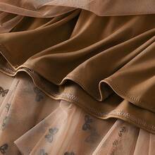 Women's A-Line Fairy Patterned Elastic Waist Ruffle Tulle Layered Midi Skirt - Nơ kaki - Xem 4