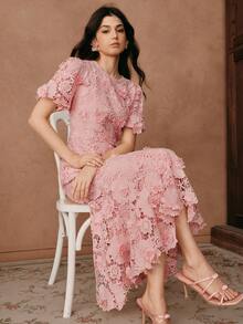 Savoree 女士夏季新款派对时尚3D花卉蕾丝连衣裙 - 粉色 - 查看 6