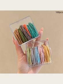 50个/罐 时尚高弹细发圈，简约基础款发圈，细罗纹发圈，小巧精致发饰，礼品，马尾辫发圈，发绳，橡皮筋，发绳头饰 - 彩色 - 查看 23