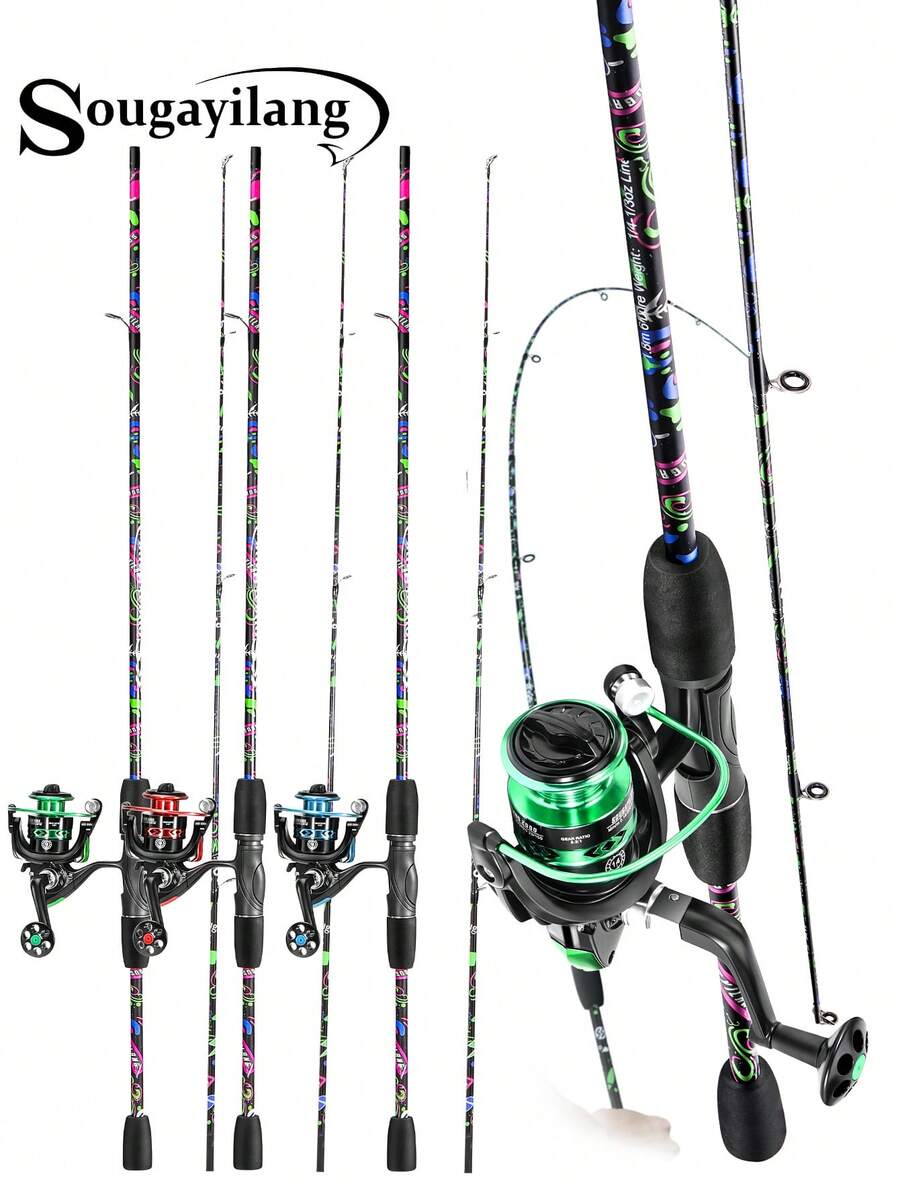 SOUGAYILANG 1.8m Spinning Rod & Reel Combo 5.2:1 Gear Ratio Aluminum Spool - Freshwater Fishing Kit For Gift Trout Bass Catfish Beginners Set (Fishing Line Bait Accessories Random) - Multicolor - View 1