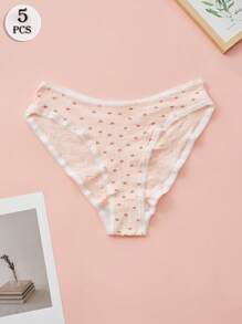 5 szt. przejrzystych i orzeźwiających, jednolitych kolorów i uroczych damskich spodni trójkątnych ze średnim stanem, czystych, uroczych, modnych, prostych, miękkich, wygodnych, z nadrukiem i jednolitym kolorem, dwie serie bielizny, odpowiednie do użytku domowego i na zewnątrz, na cztery pory roku, na imprezy i jako prezent