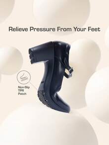 Women's Chunky Low Block Heels Pumps Mary Janes Closed Round Toe Comfortable Elegant Solid Color Dating Vacation Classic Dress Work Shoes - Màu xanh hải quân - Xem 4
