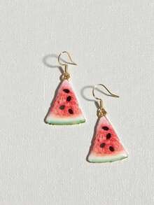 Limited Summer Collection! Handcraft Watermelon Slice Dangle Earrings, Cute Fruit Style Earrings - Watermelon Slice Ear Hooks - View 2