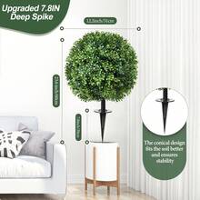 Set Of 2 24 Inch Artificial Topiary Boxwood Ball Trees With Ground Spikes, Realistic Outdoor Fake Bush Plants, Artificial Cedar Balls Artificial Bushes Plastic Plants For Outdoor Indoor Front Porch Garden Decoration - 綠色 - 查看 2