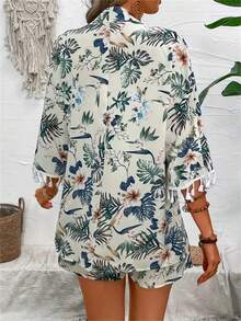 Conjunto Casual con Estampado de Playa Dos Piezas para Mujer, Top y Pantalón Corto, Estilo Chic para Playa y Ocasiones - Blanco - Ver 6