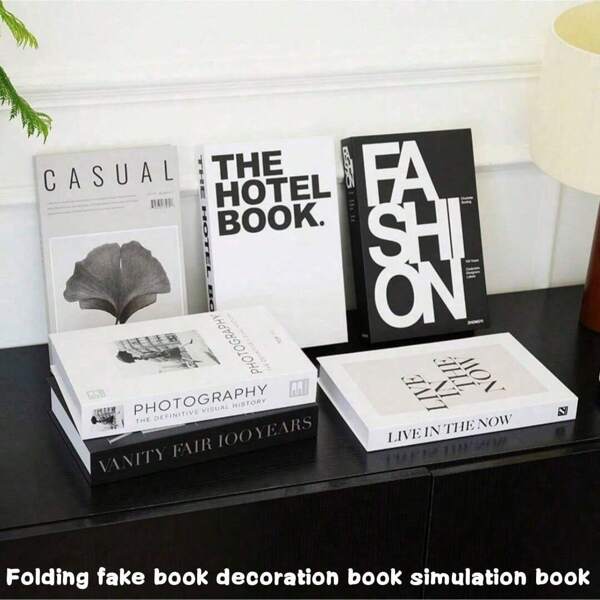 2 Stücke faltbare dekorative Fake Bücher, moderner minimalistischer englischer Buchproptmodell, schwarz-weiße Mode Englisch Dekorationsbücher für Hotel, Villa, Büro, Fotorequisiten, Schulbedarf, Schulanfang
