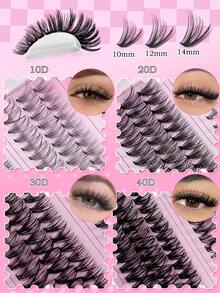 240/222 szt. puszystych, pojedynczych kępek rzęs o dużej pojemności, 10-14 mm, sztuczne rzęsy D Mix, zestaw do przedłużania rzęs DIY z klejem do rzęs, płyn do demakijażu, pęseta, do łatwej aplikacji i długotrwałego efektu w domu, zestaw do przedłużania rzęs, zestaw rzęs