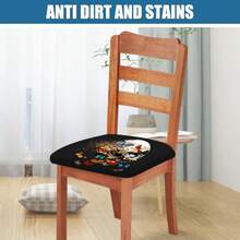 1/4/6/40 Stücke Halloween-Thema mit Totenkopf umgeben von Blumen bedruckte abnehmbare Stretch-Milchfaser-Stuhlbezüge, Restaurantstuhlbezüge - quadratische Sitzkissen für Restaurant, Küche, Esszimmer, Hotel, abnehmbare weiche Kissen-Stuhlbezüge