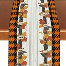 1/108pcs Autumn Thanksgiving Fall Leaves, Slogans, Plaid Pattern Digital Print Tabletop Decor Table Runner - Thanksgiving Family Gathering Atmosphere Decor, Suitable For Holiday Parties, Gifts, Autumn Harvest Season Decoration