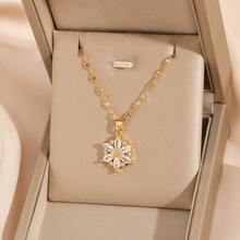 1pc Women's Fashionable Gold Necklace, Korean Version Titanium Steel Lip Chain, Pink Cherry Blossom Necklace, Mori Style Snowflake Collarbone Chain Jewelry