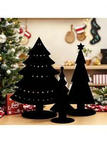 1pc/3pcs Black Wooden Christmas Tree Decor, Rustic Style Black Wooden Pine Tree Desktop Ornament, Vintage Forest Pine Tree Decoration, Christmas Scene Decor, Christmas Gift, Holiday Party Decor, Holiday Party Scene Prop, Home, Desk, Dorm Decor, Gift For Friends, Home Decor, Christmas Decoration, Room Decor, Winter Christmas Decor, Christmas Home Gift, Christmas Decoration