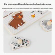 3+ Years Old Wooden Embedded Children's Hand Grab Board With Matching Puzzle, Xylophone, Painting Game Set, Reverse Side With Drawing & Writing Board, Animal, Fruit, Transportation Cognitive Early Education Intelligence Development Toy. Montessori Wooden Toy Learning Tool